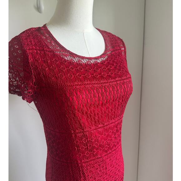 Y2K Red Crochet Dress Vampy Going out Midi Fit Size Small Party Sexy - Picture 2 of 6
